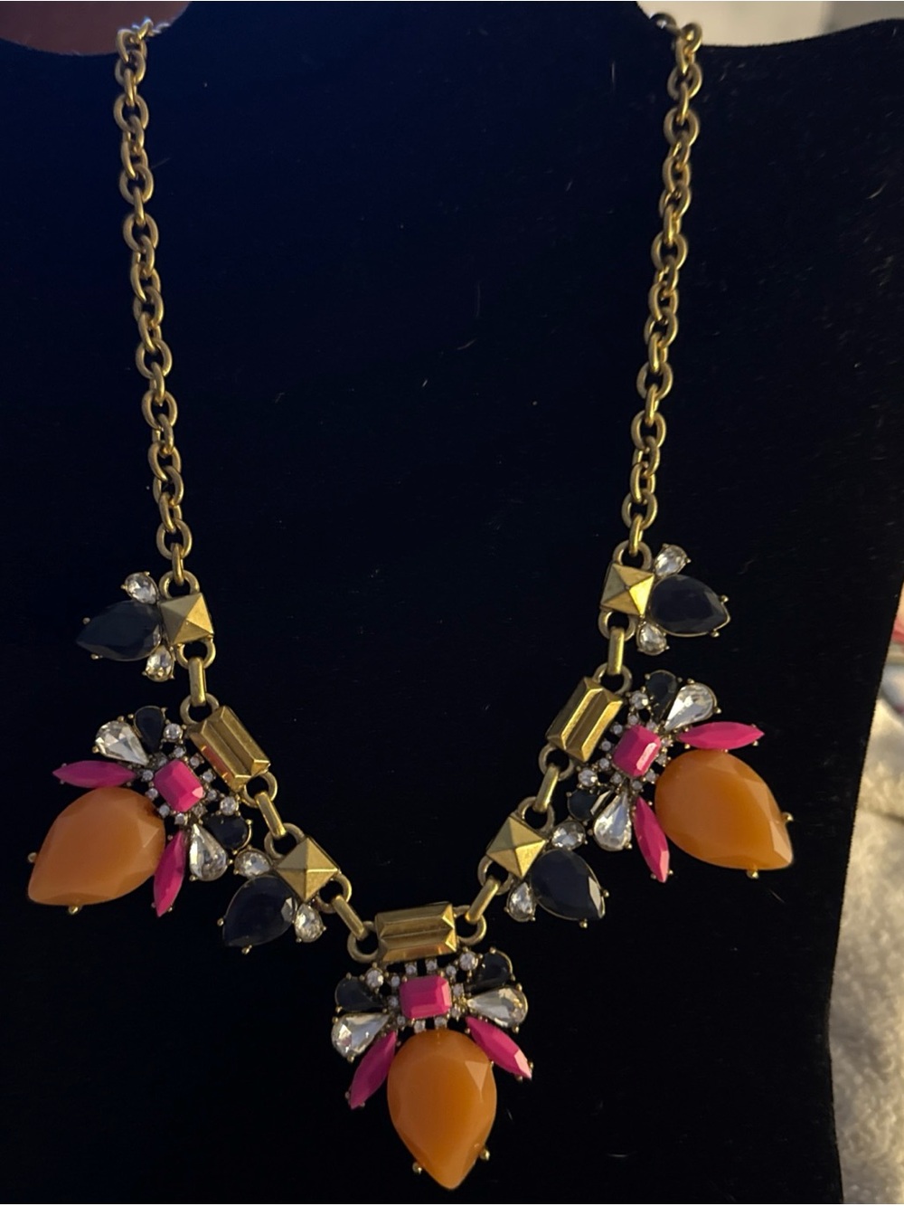 J. Crew Vintage Gold-Tone Necklace with Peach Navy and Hot Pink Accents - Picture 2 of 11